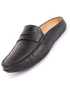 Men Black Slip On Back Open Stitched Mules Casual Shoes