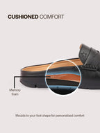 men black slip on back open stitched mules casual shoes