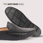men black slip on back open stitched mules casual shoes