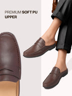 shop men brown slip on back open stitched mules casual shoes online.