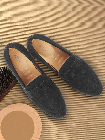 Men Black Suede Leather Penny Loafer Shoes