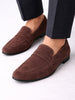 Men Brown Suede Leather Outdoor Penny Loafer Shoes