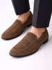 Men Olive Suede Leather Outdoor Penny Loafer Shoes