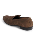 men olive suede leather outdoor penny loafer shoes