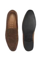 men olive suede leather outdoor penny loafer shoes