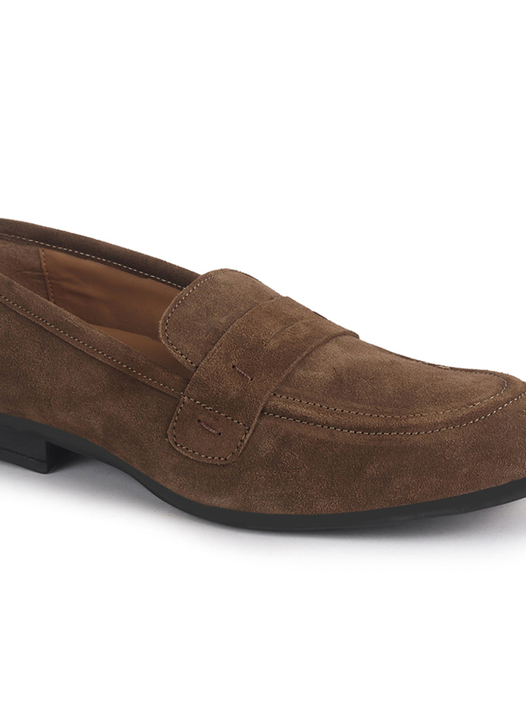men olive suede leather outdoor penny loafer shoes