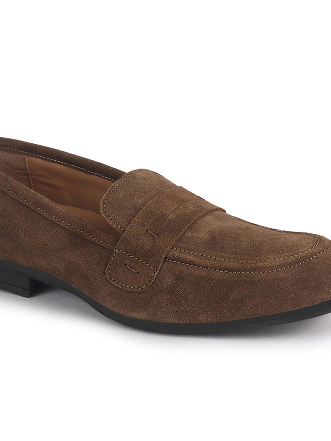 men olive suede leather outdoor penny loafer shoes
