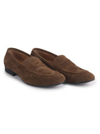 men olive suede leather outdoor penny loafer shoes