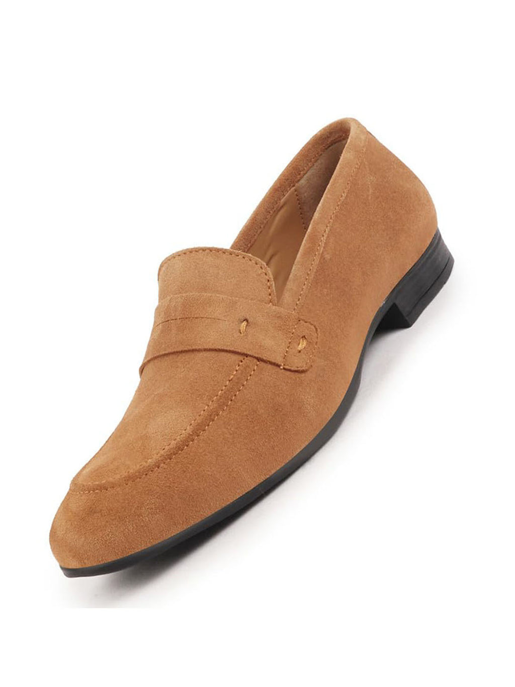 Men Tan Suede Leather Penny Loafer Shoes