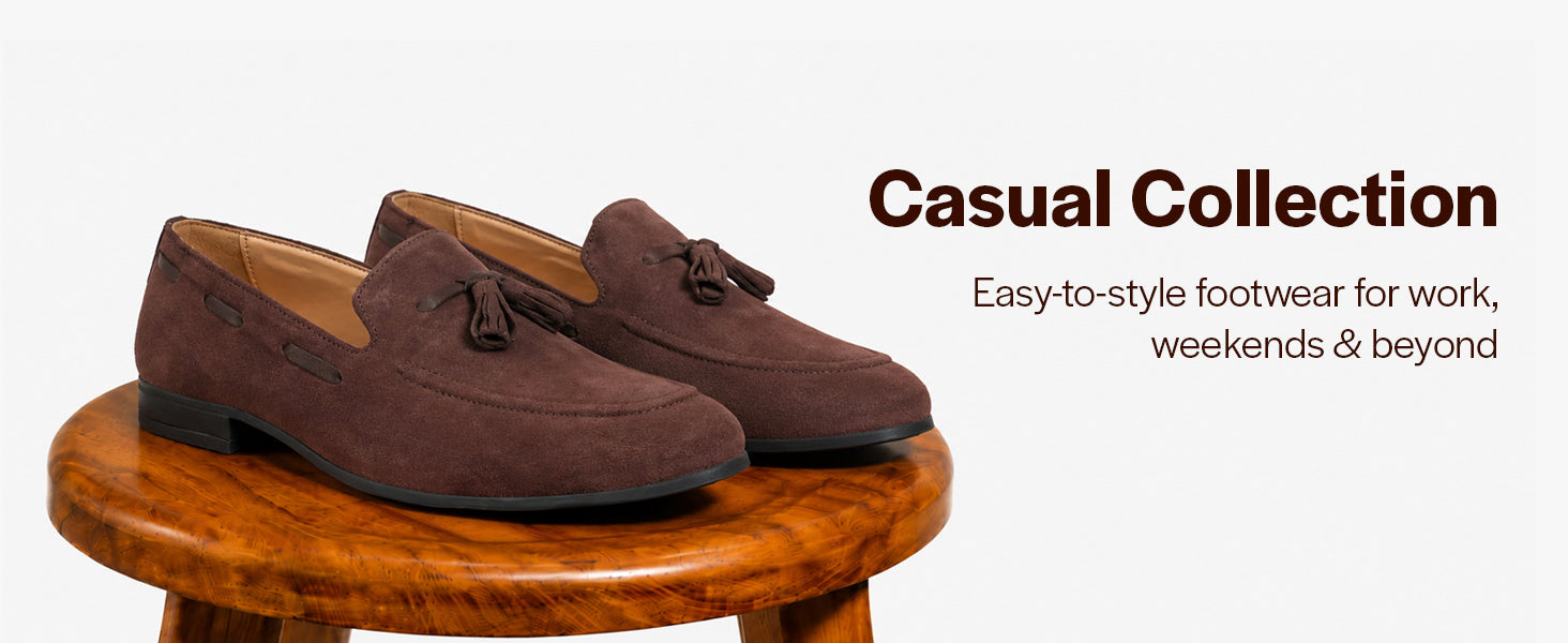 Men Tan Suede Leather Casual Tassel Loafer Shoes