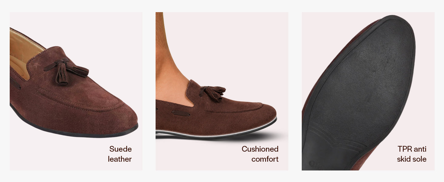 Men Tan Suede Leather Casual Tassel Loafer Shoes