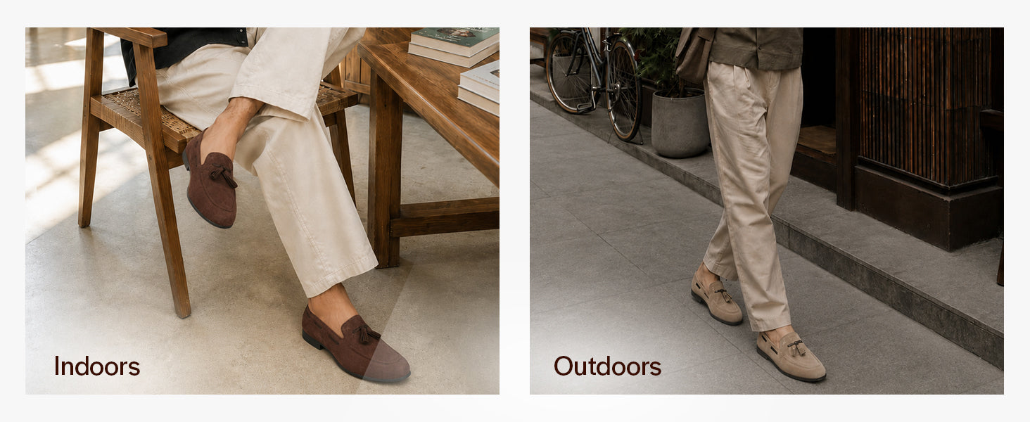 Men Tan Suede Leather Casual Tassel Loafer Shoes
