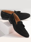 Men Black Suede Leather Casual Tassel Loafer Shoes