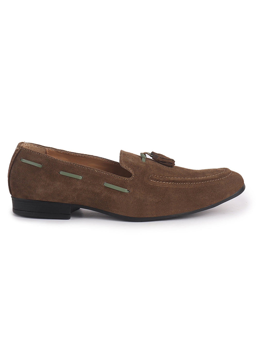 Men Olive Green Suede Leather Casual Tassel Loafer Shoes