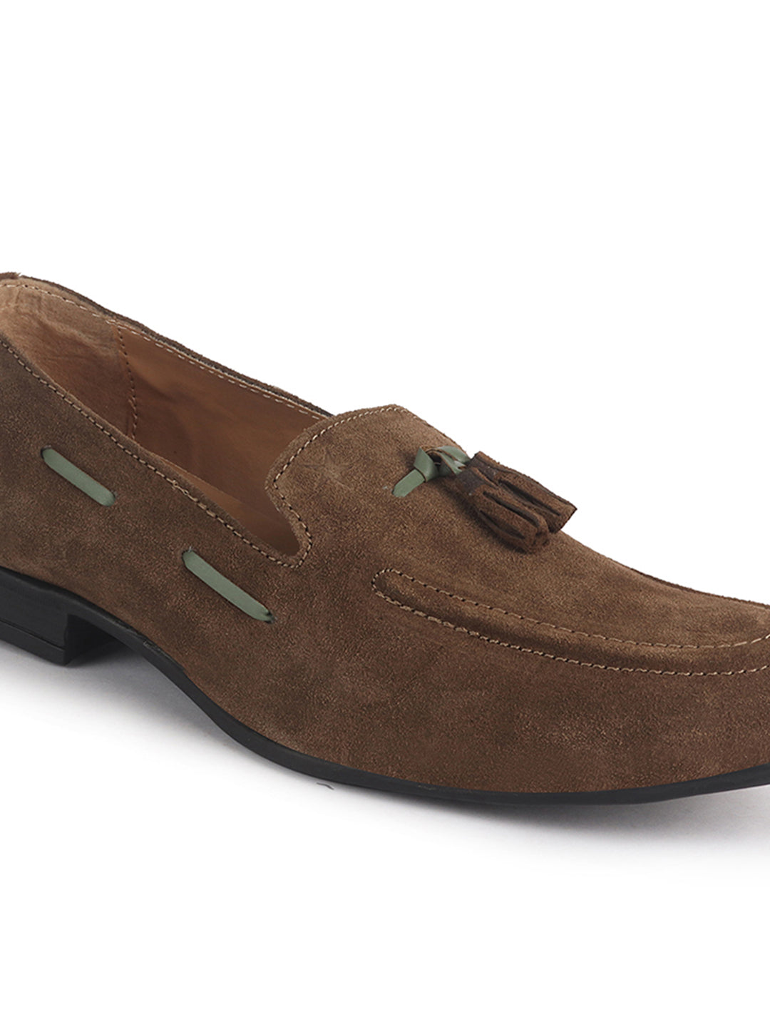 Men Olive Green Suede Leather Casual Tassel Loafer Shoes