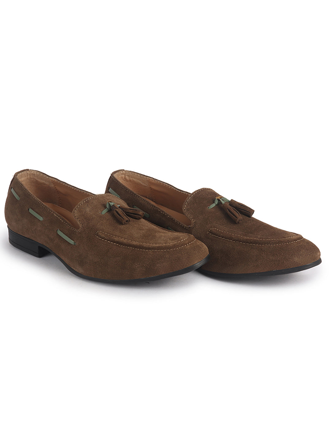 Men Olive Green Suede Leather Casual Tassel Loafer Shoes