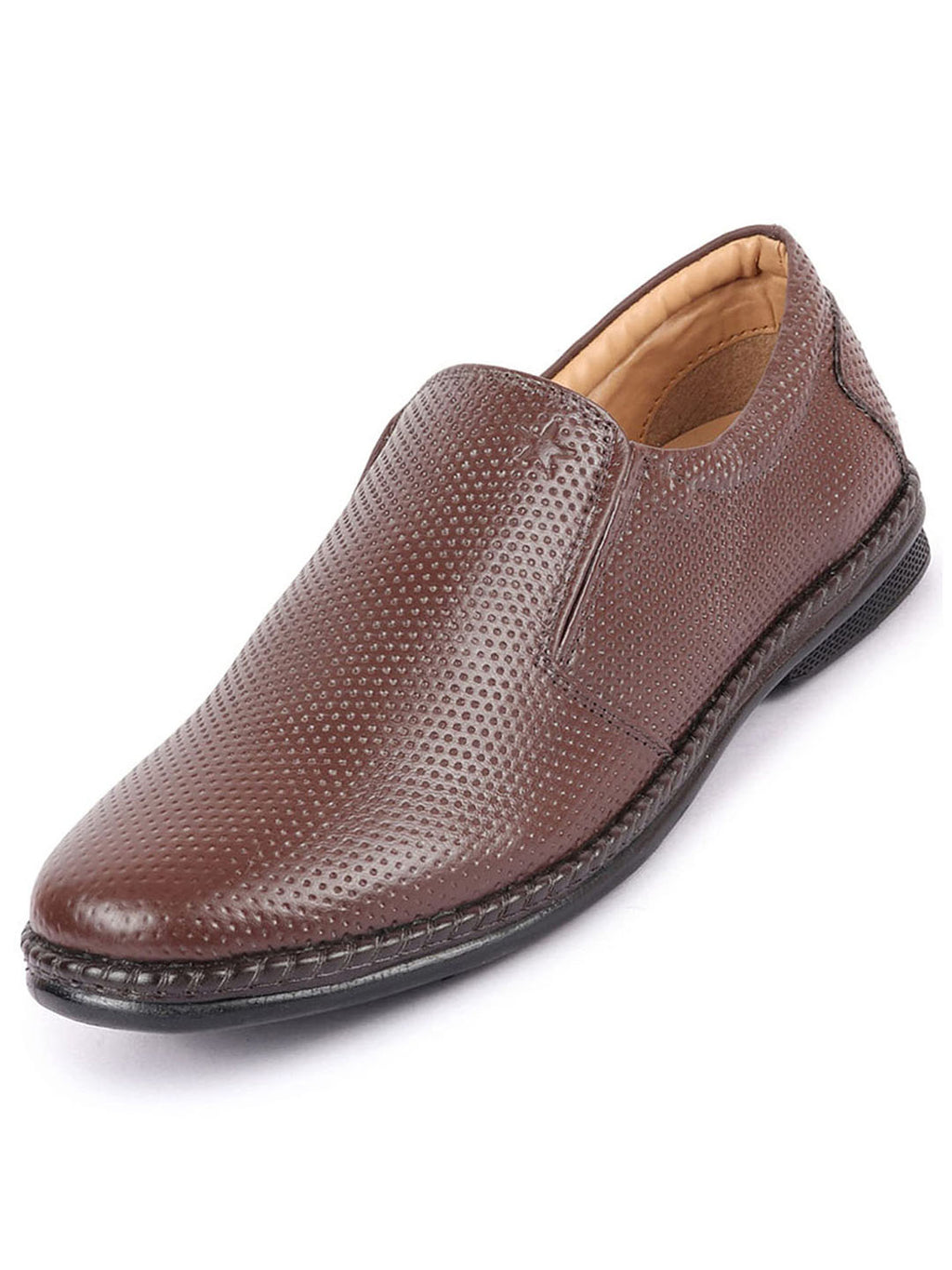Shop Men Brown Textured Formal/Office Broad Toe Leather Slip On Shoes Online.