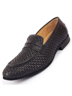 Shop Men Navy Blue Hand Knitted Design Penny Loafer Slip On Shoes Online.
