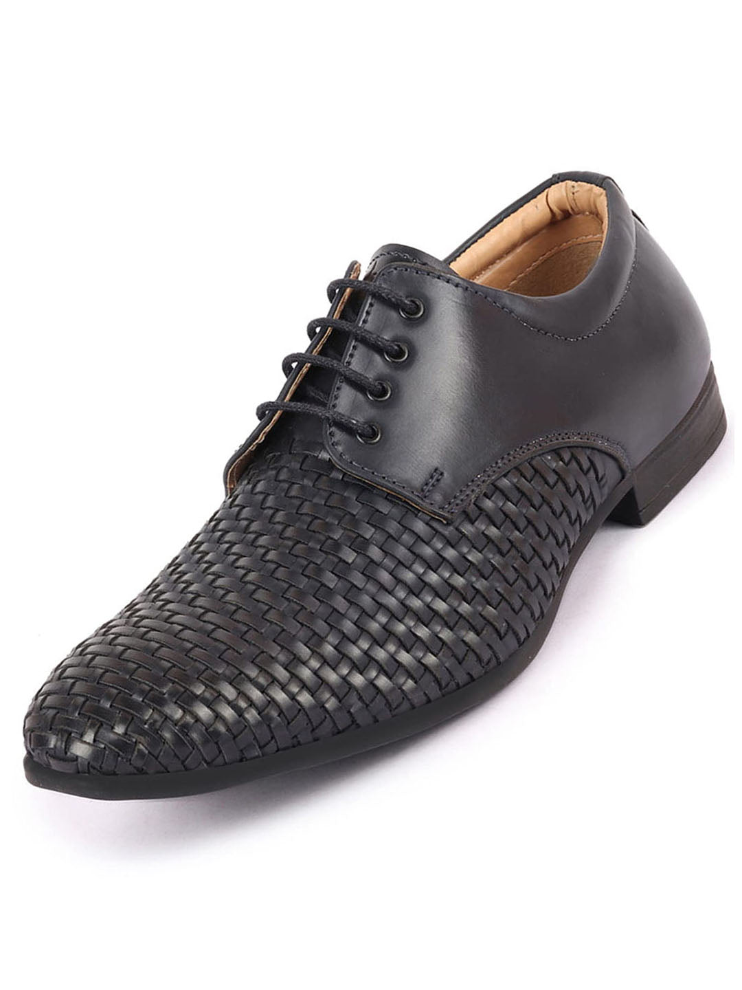 Shop Men Navy Blue Knit Design Formal/Office Lace Up Shoes Online.