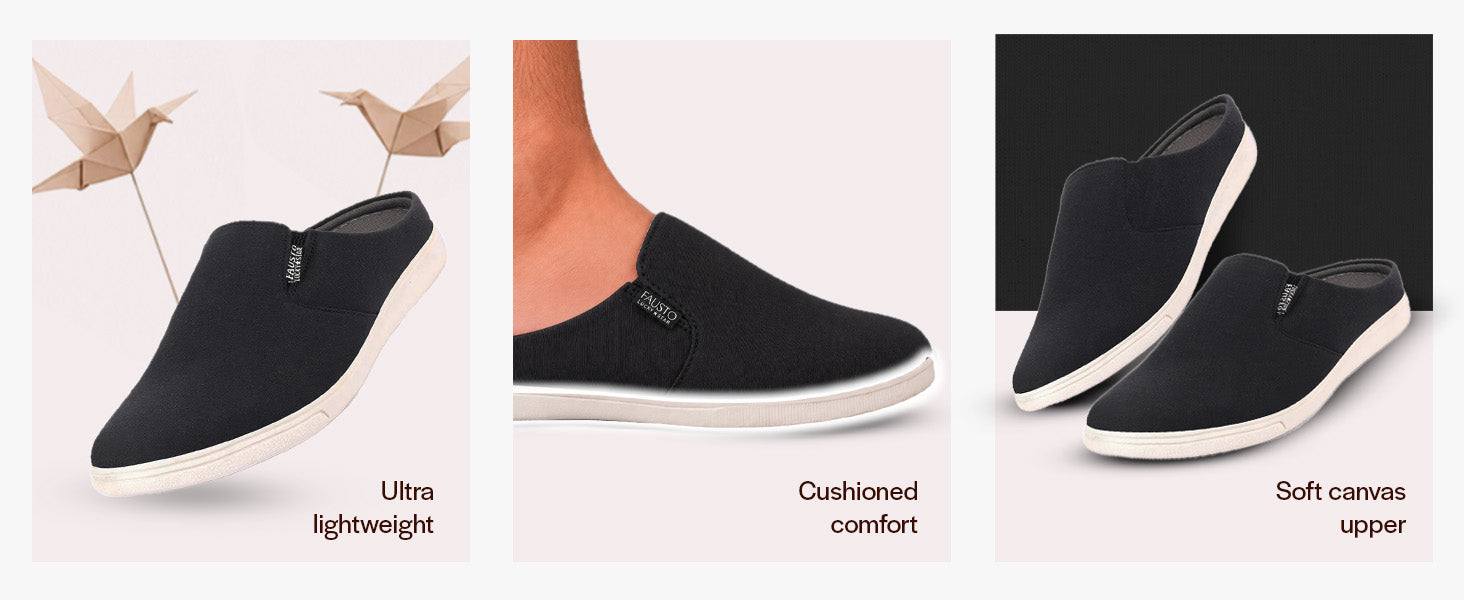Men Black Casual Back Open Canvas Stylish Slip On Shoes