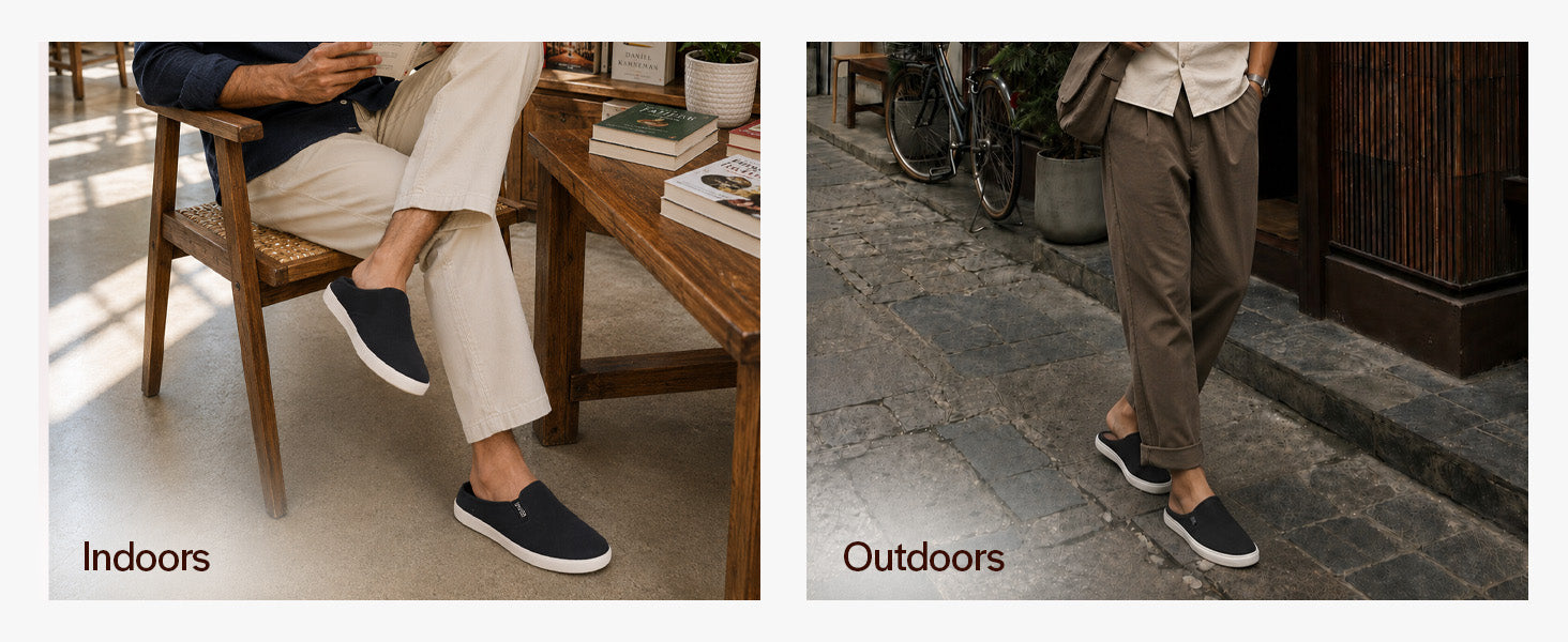 Men Black Casual Back Open Canvas Stylish Slip On Shoes
