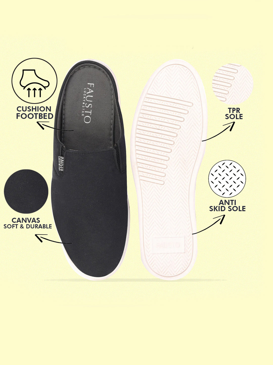 Shop Men Black Casual Back Open Canvas Stylish Slip On Shoes Online.
