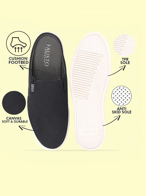 Shop Men Black Casual Back Open Canvas Stylish Slip On Shoes Online.
