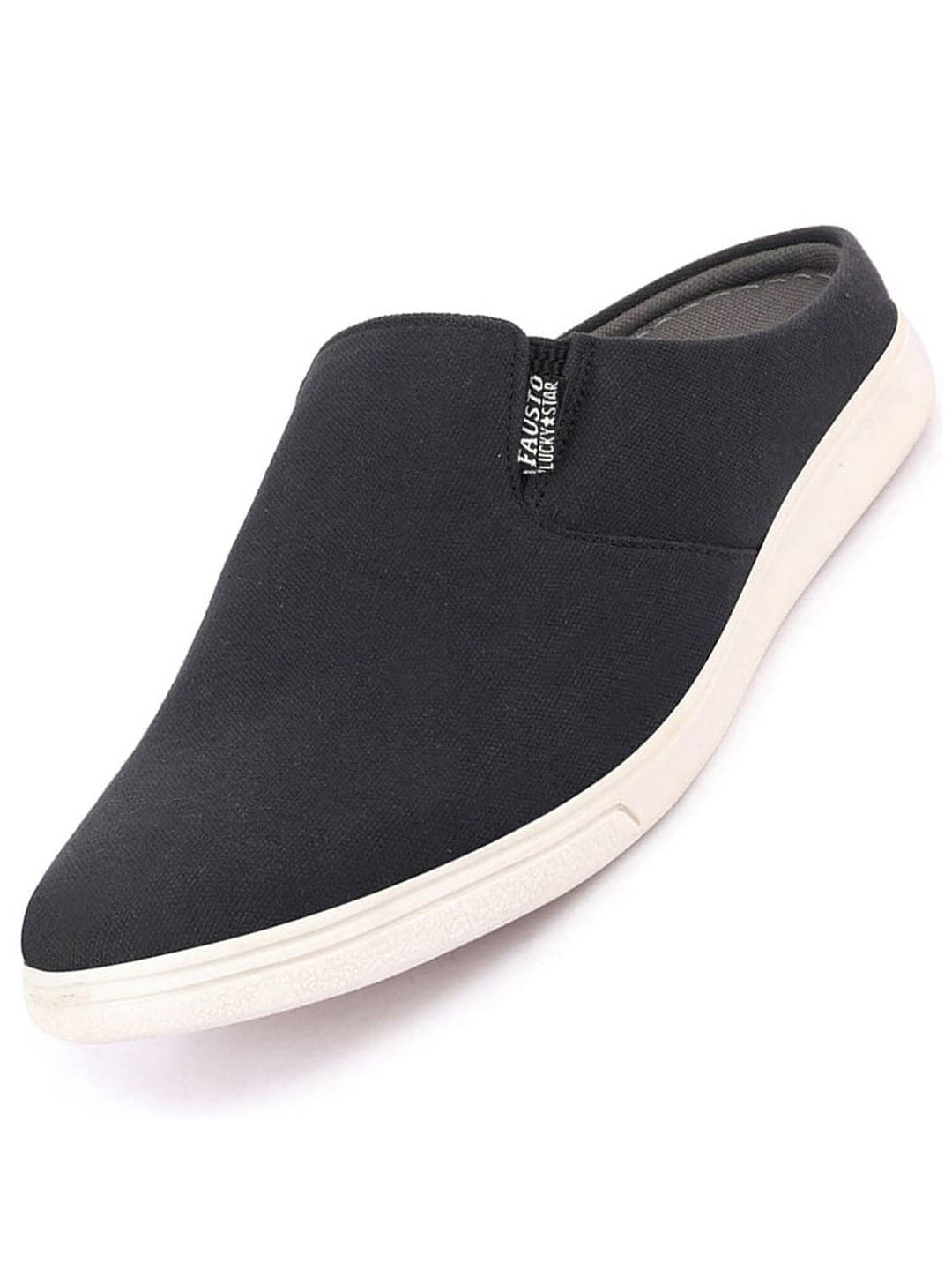Shop Men Black Casual Back Open Canvas Stylish Slip On Shoes Online.