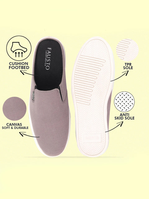 Shop Men Grey Casual Back Open Canvas Stylish Slip On Shoes Online.
