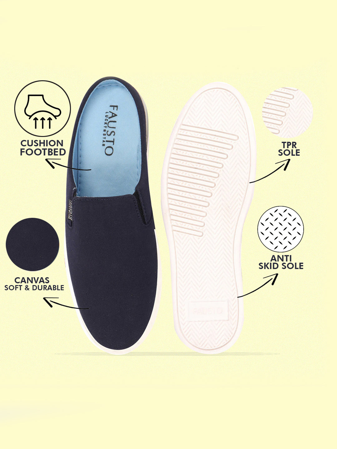 Shop Men Navy Blue Casual Back Open Canvas Stylish Slip On Shoes Online.