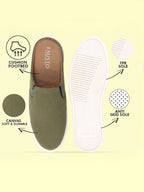 Shop Men Olive Green Casual Back Open Canvas Stylish Slip On Shoes Online.
