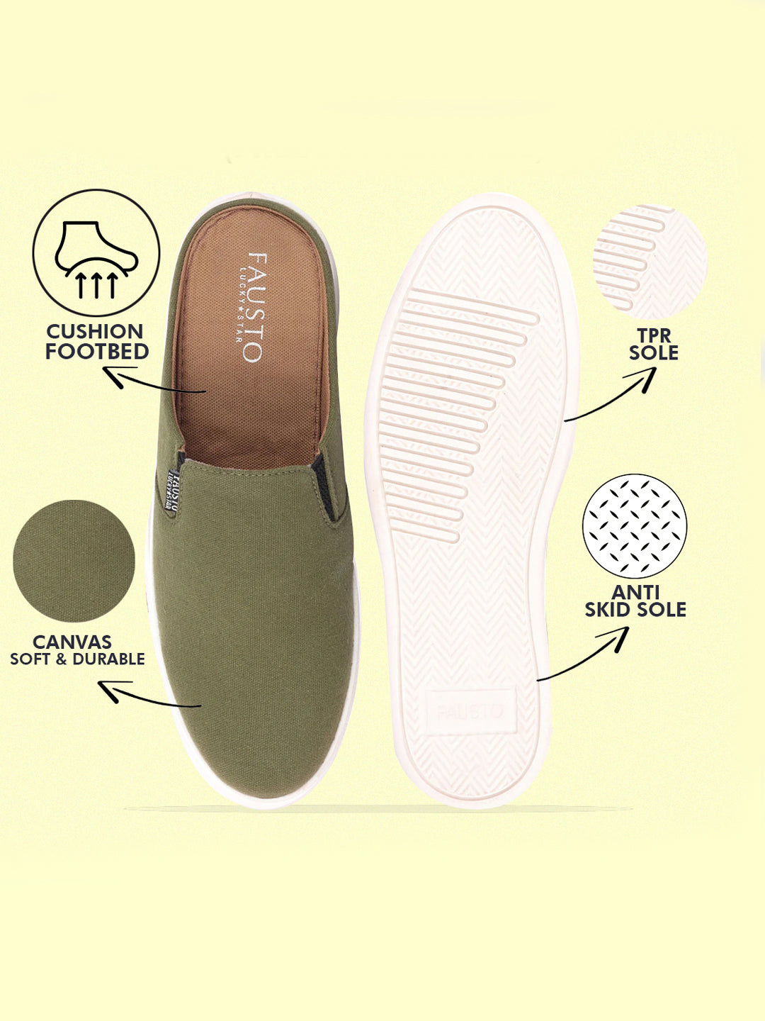 Shop Men Olive Green Casual Back Open Canvas Stylish Slip On Shoes Online.