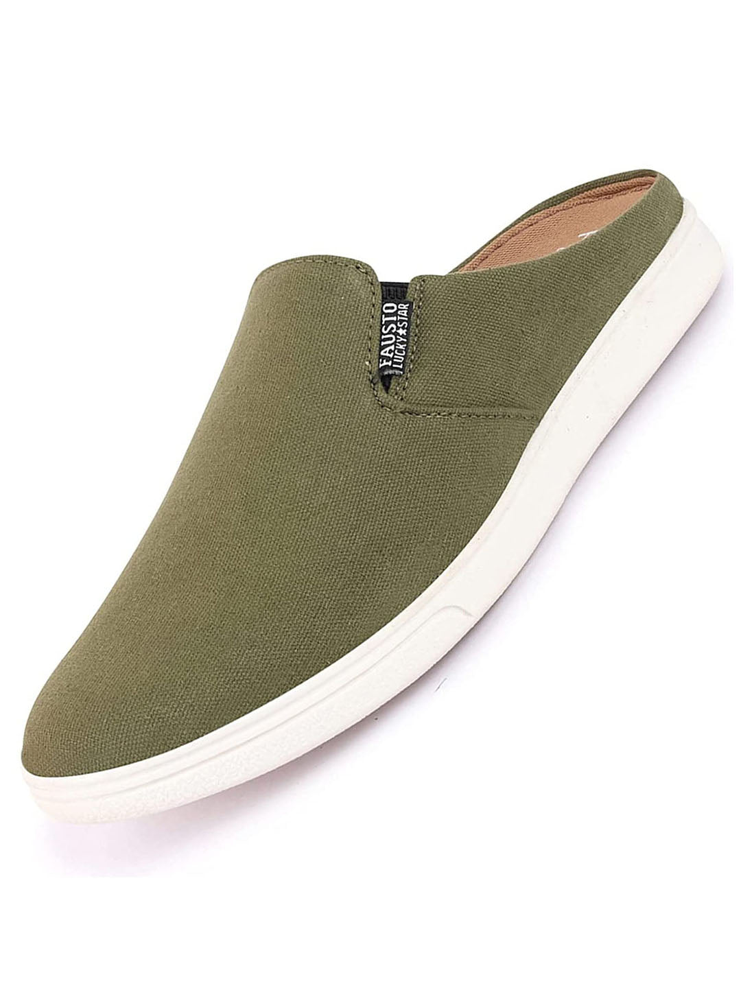 Shop Men Olive Green Casual Back Open Canvas Stylish Slip On Shoes Online.