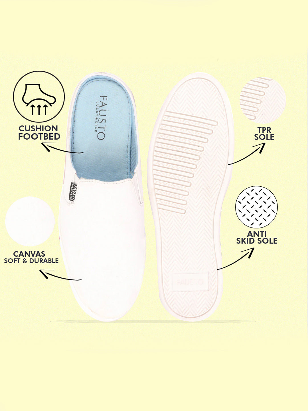 Shop Men White Casual Back Open Canvas Stylish Slip On Shoes Online.
