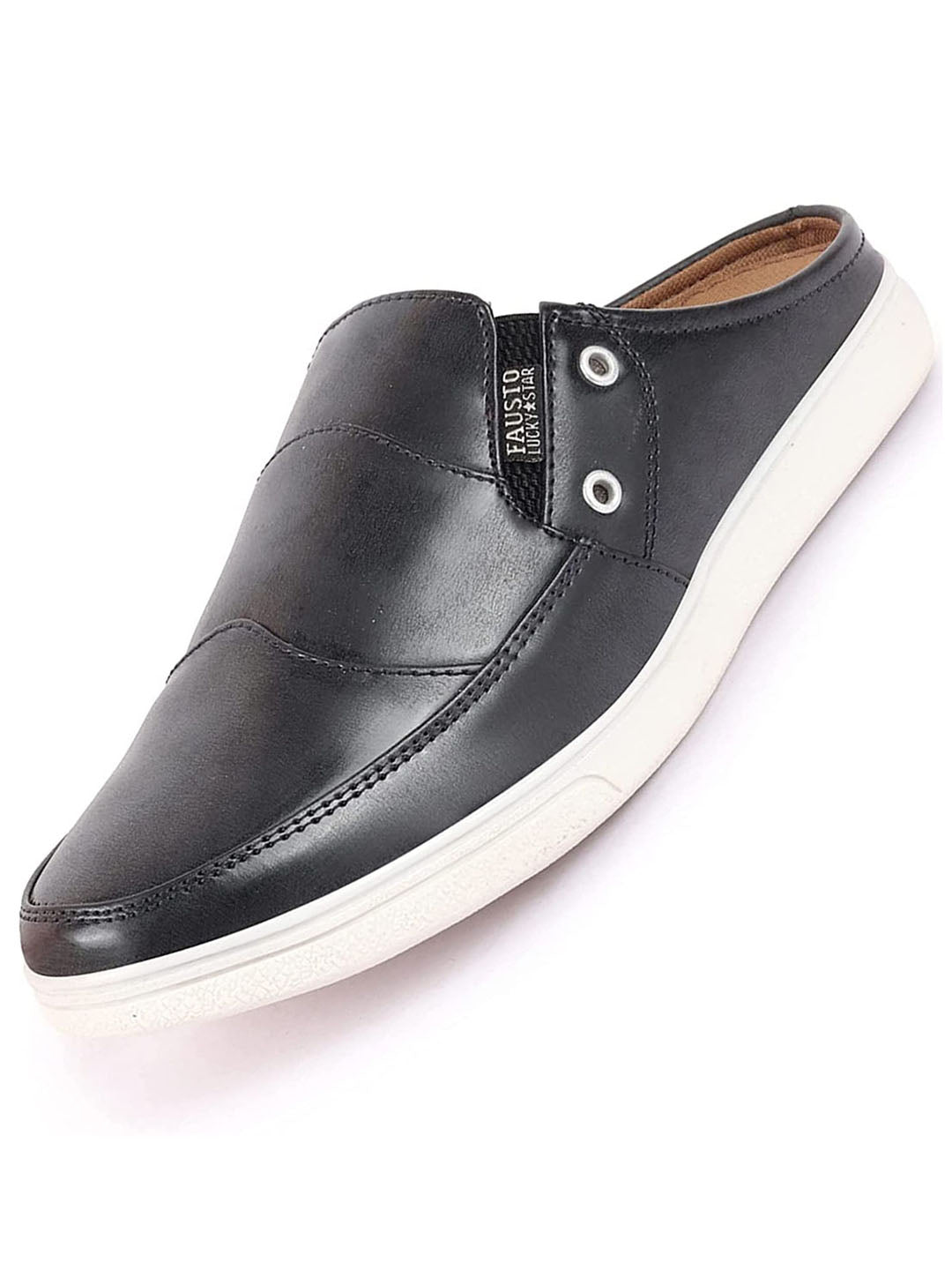 Shop Men Black Casual Back Open Classic Slip On Shoes Online.