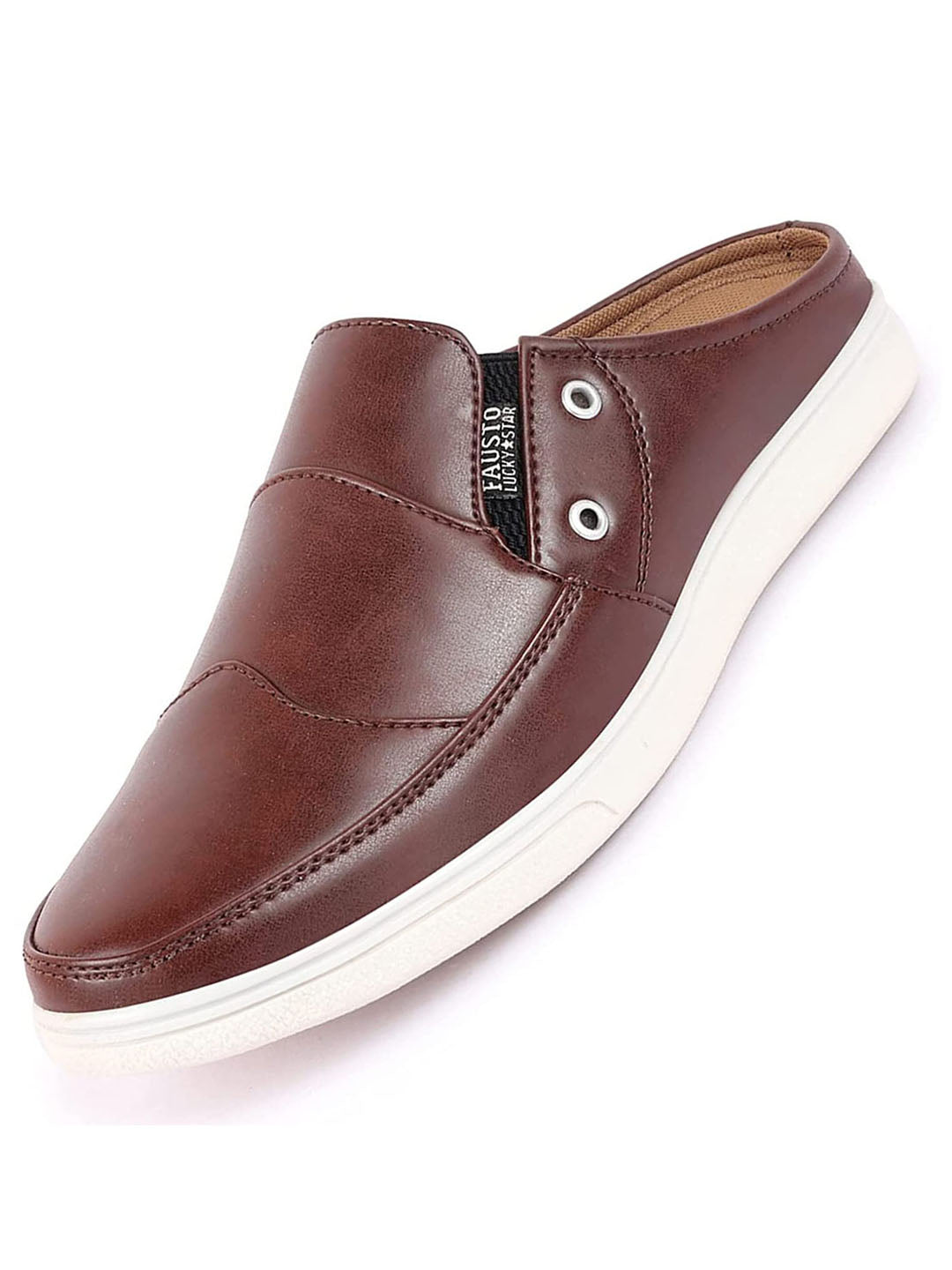 Shop Men Brown Casual Back Open Classic Slip On Shoes Online.
