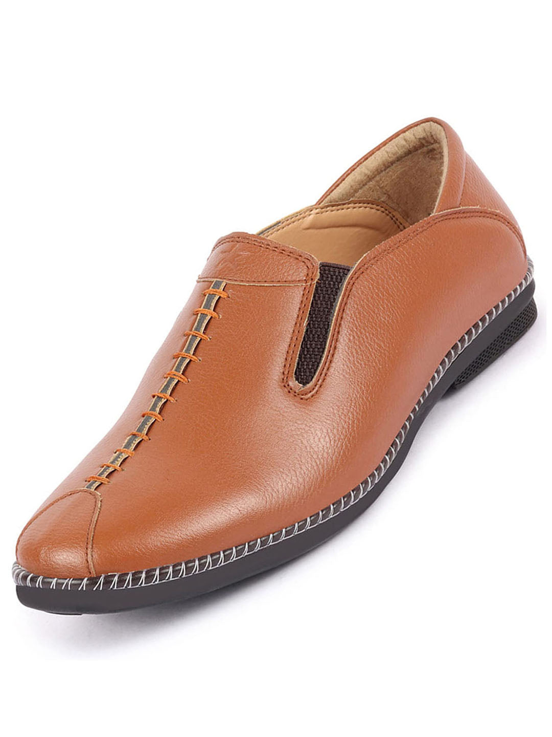 Shop Men Tan Casual Cap Toe Hand Stitched Slip On Shoes Online.