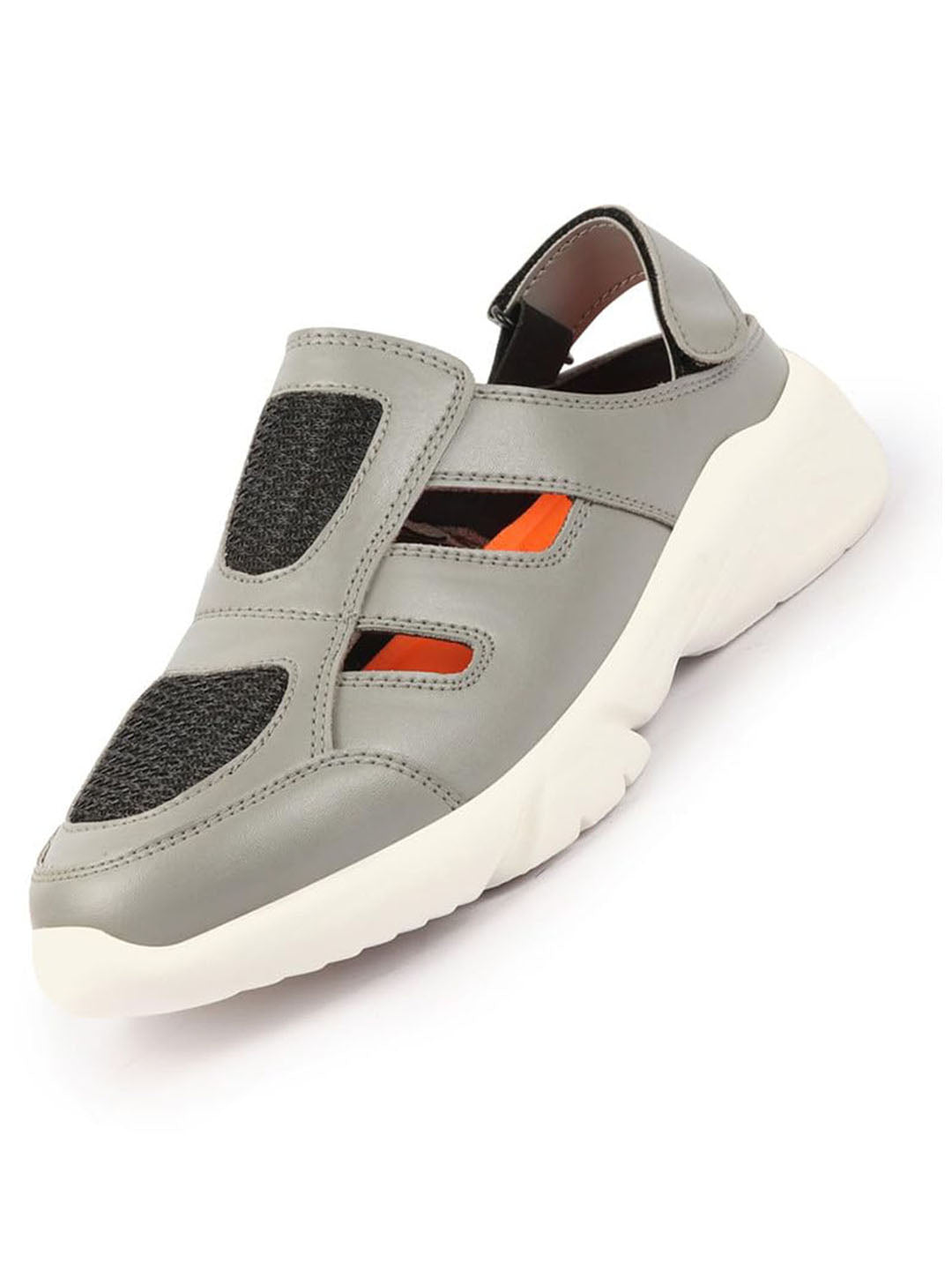 Men Grey Hook and Loop Breathable Back Strap Ultra Lightweight Sports Shoe Style Sandals
