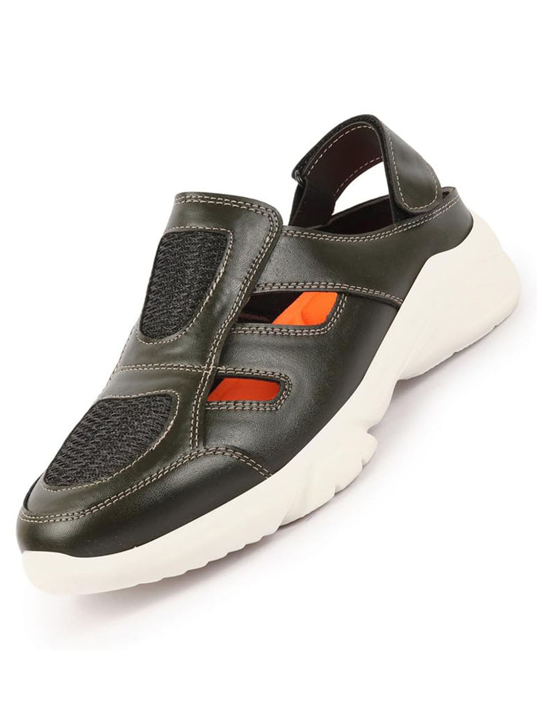 Men Olive Hook and Loop Breathable Back Strap Ultra Lightweight Sports Shoe Style Sandals