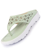 Shop Women Green Party Fashion Stylish Laser Cut Design Strap Thong Flats Wedges Slipper Online.