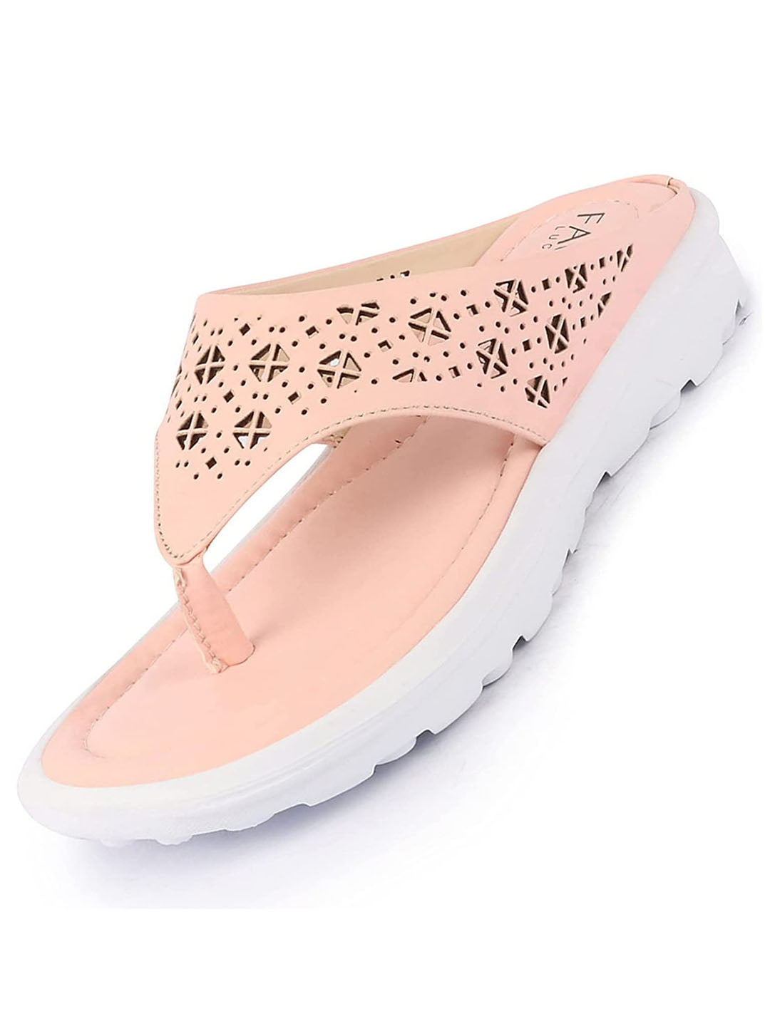 Shop Women Pink Party Fashion Stylish Laser Cut Design Strap Thong Flats Wedges Slipper Online.