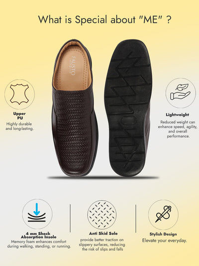 Men Brown Casual Leather Slip On Hand Knitted Shoe Style Sandals