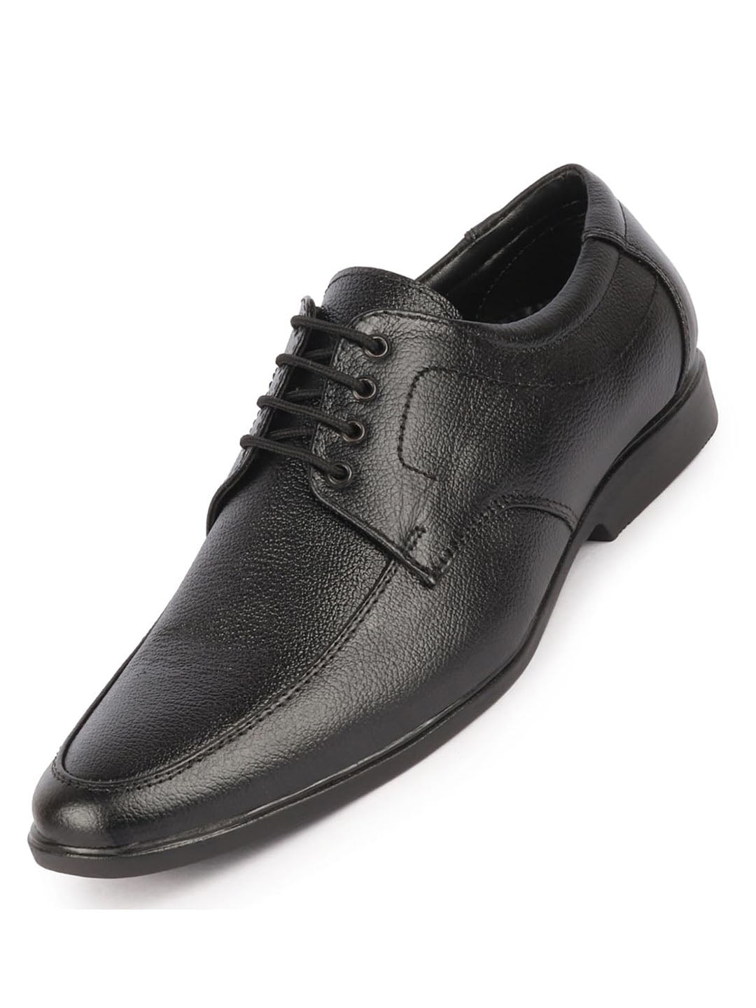 Men Black Genuine Leather Formal Office Pointed Toe Derby Lace Up Shoes with Comfort EVA Pad Insole