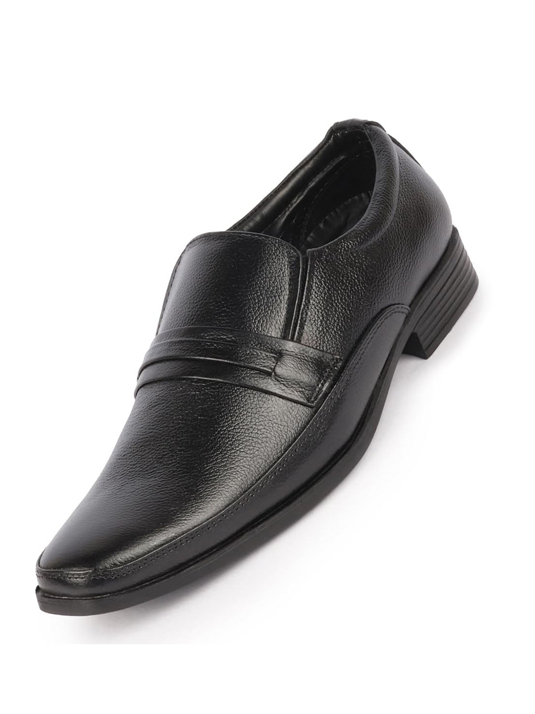 Men Black Genuine Leather Formal Office Work Round Toe Slip On Shoes with Comfort EVA Pad Insole