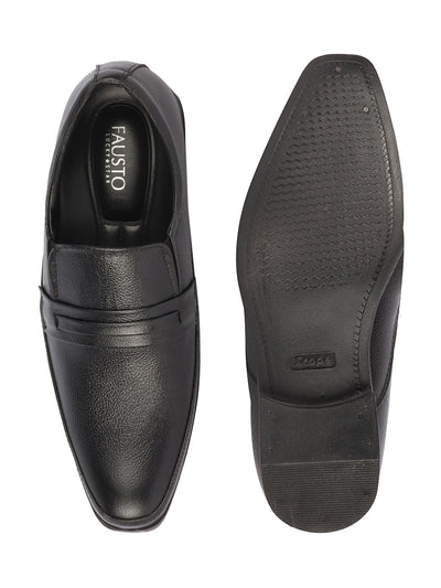 Men Black Genuine Leather Formal Office Work Round Toe Slip On Shoes with Comfort EVA Pad Insole