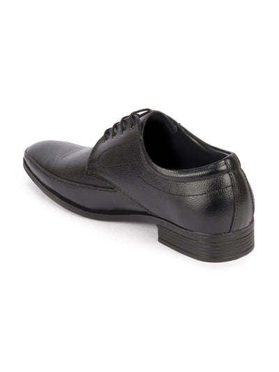 Men Black Genuine Leather Formal Office Work Round Toe Derby Lace Up Shoes with Comfort EVA Pad Insole