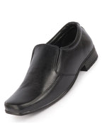 Men Black Genuine Leather Formal Office Work Broad Feet Slip On Shoes with Comfort EVA Pad Insole