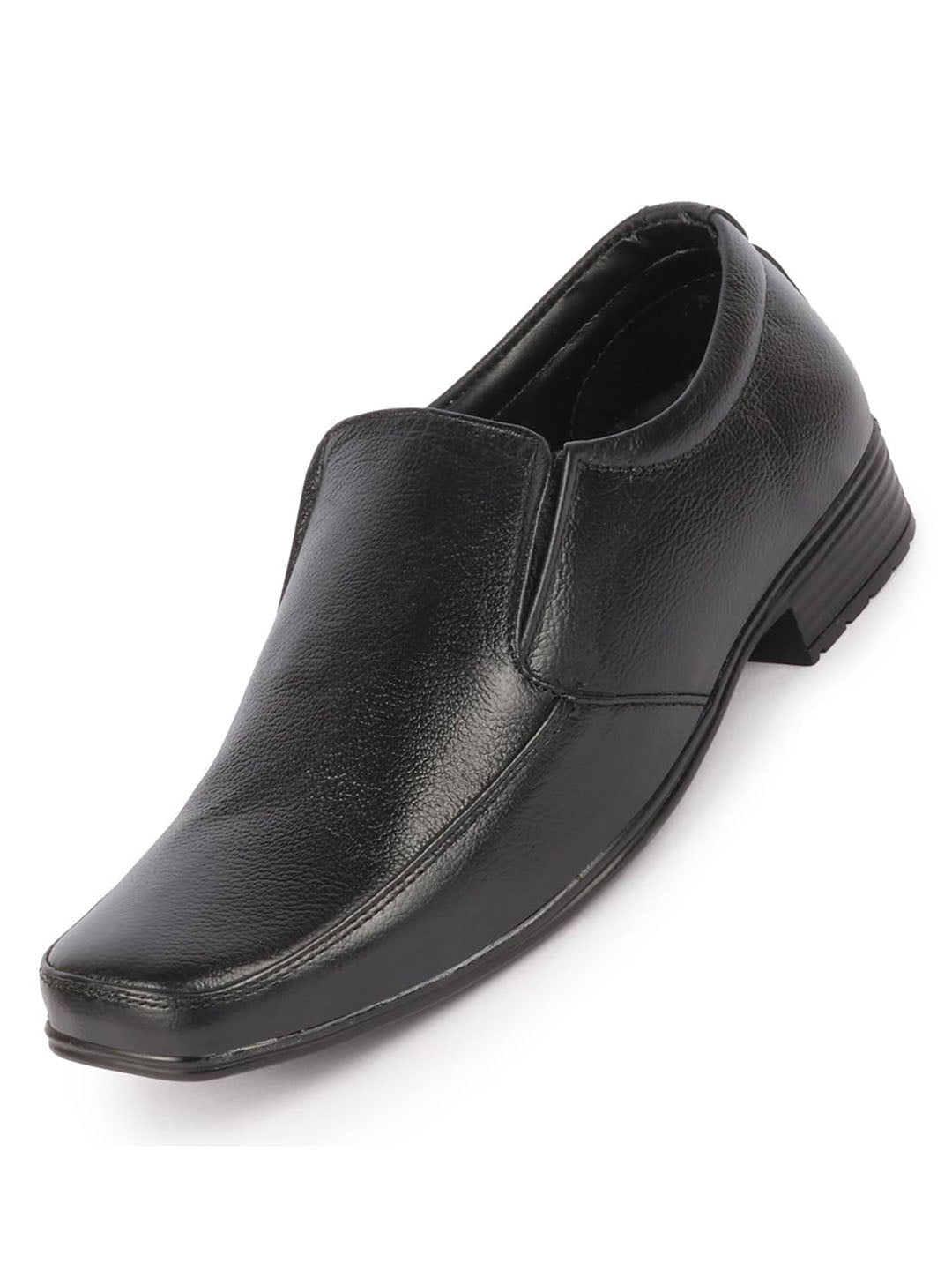 Men Black Genuine Leather Formal Office Work Broad Feet Slip On Shoes with Comfort EVA Pad Insole