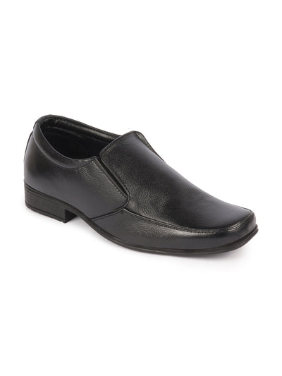 Men Black Genuine Leather Formal Office Work Broad Feet Slip On Shoes with Comfort EVA Pad Insole