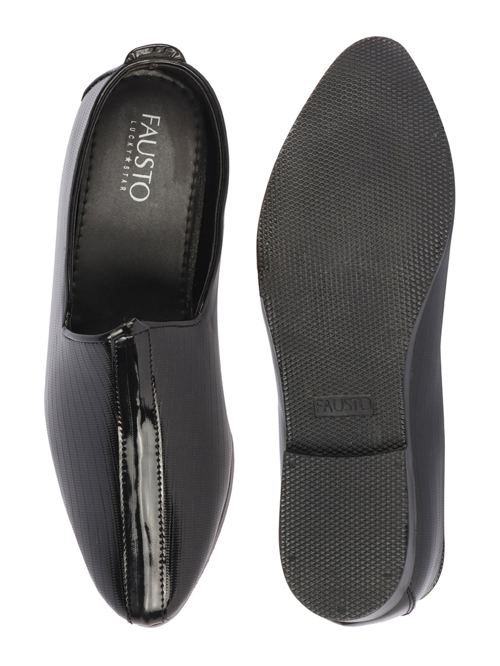 Shop Men Black Glossy Shine Textured Design Wedding Festive Ethnic Slip On Jutis and Mojaris Online.